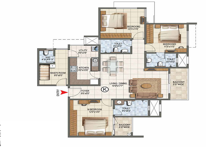 Godrej MSR City 3 BHK Floor Plan