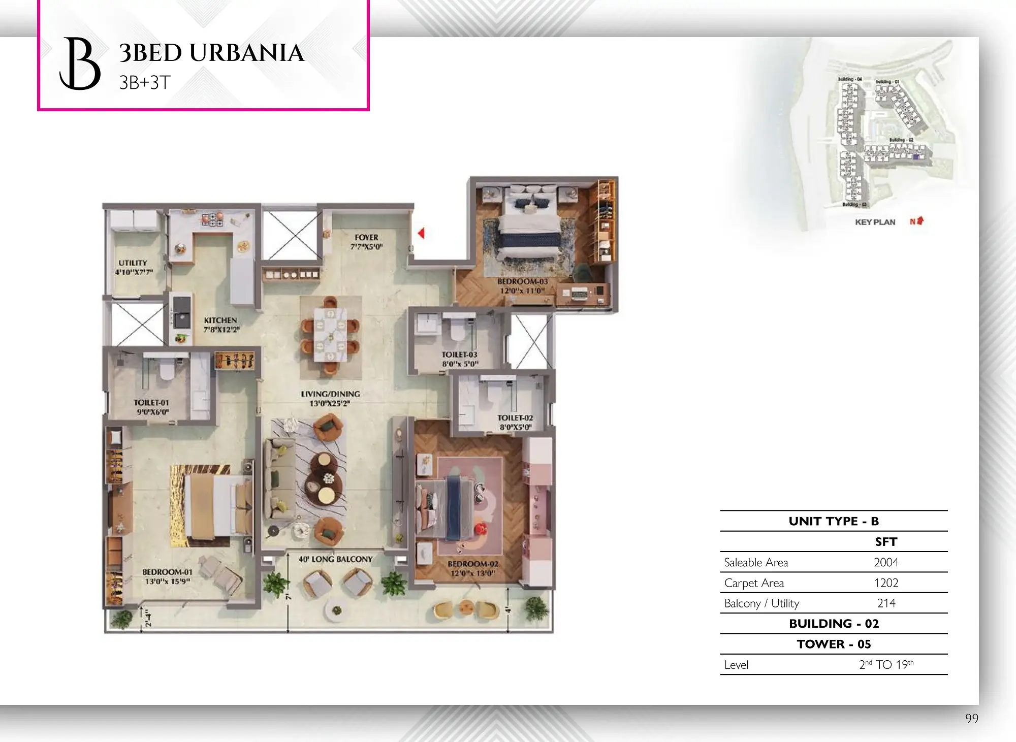 Prestige Raintree Park 3 BHK Urbania Floor Plan